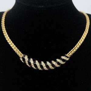 SWAROVSKI~ CRYSTAL & BLACK ENAMEL GOLD PL CHOKER NECKLACE ART DECO